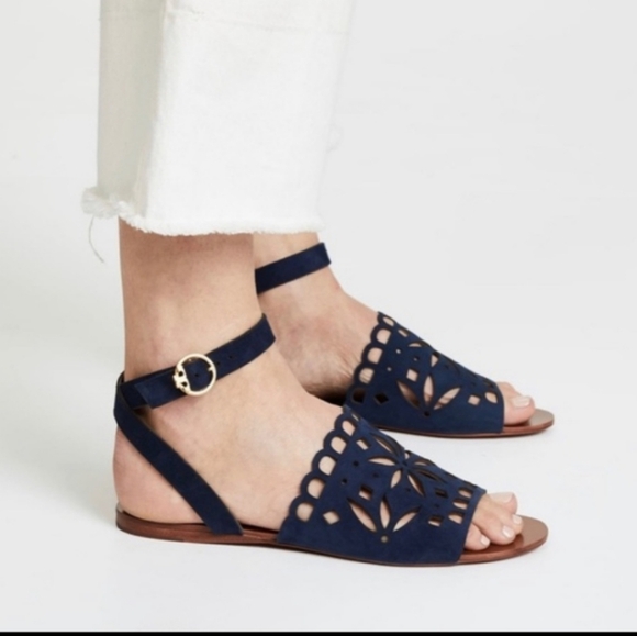 Tory Burch Perforated Ankle Strap Sandel. - Picture 1 of 13